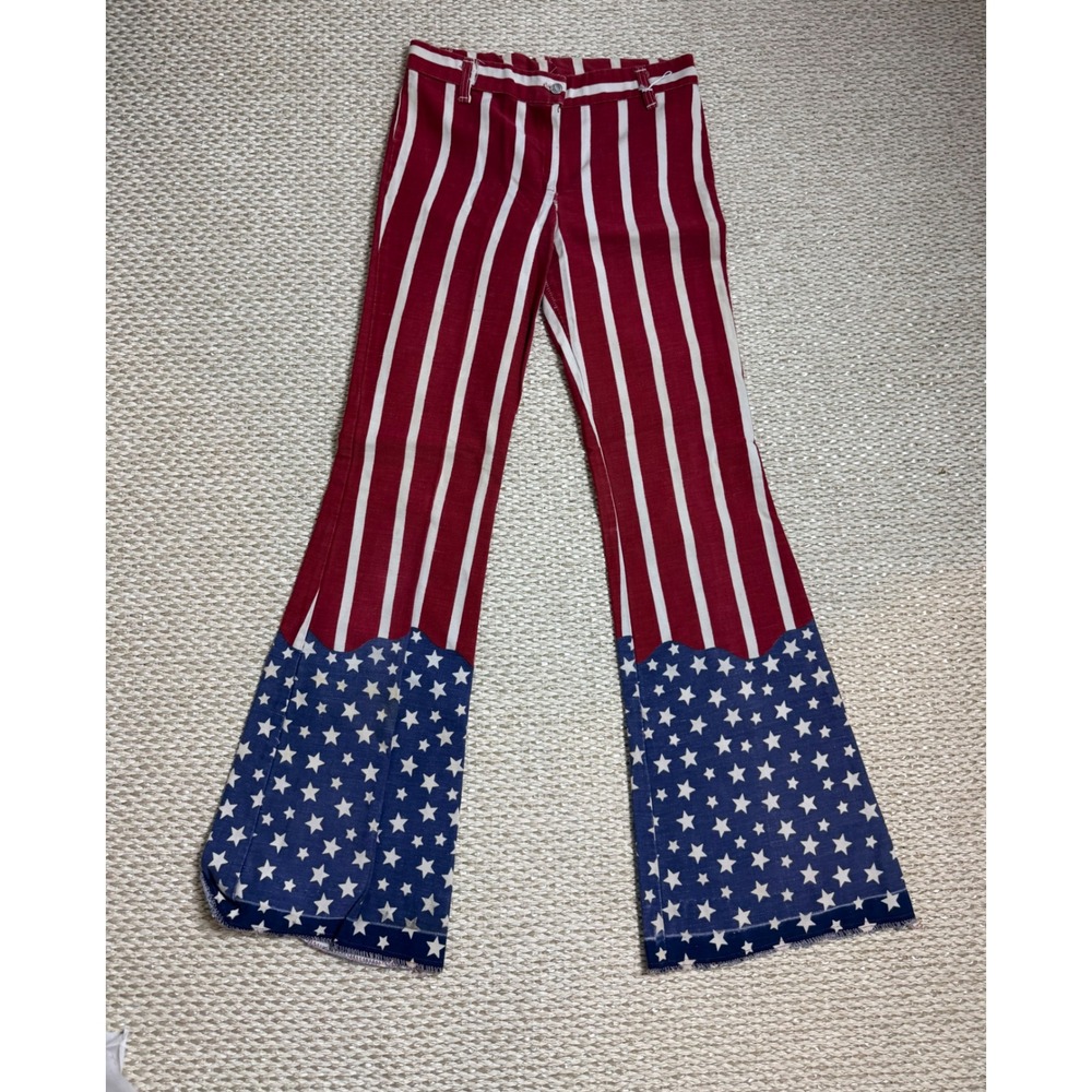 Vintage Patriotic American Flag Flare Pants Stars Stripes festival bell bottoms